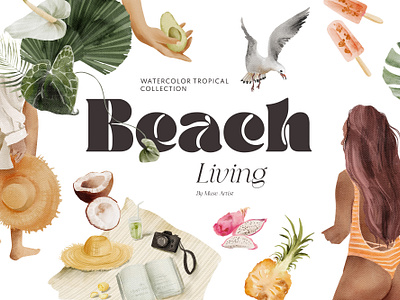 BEACH LIVING Tropical Collection beach beach living design girl illustration jungle tropical watercolor woman