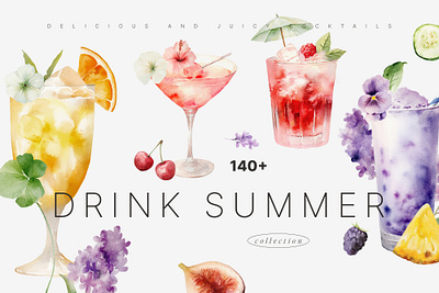 DRINK SUMMER Watercolor Cocktails & Drinks beverages cocktails design drinks illustration menu design summer watercolor watercolor cocktail