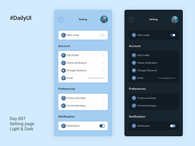 #DailyUI day 007 challenge dailyui dark light setting