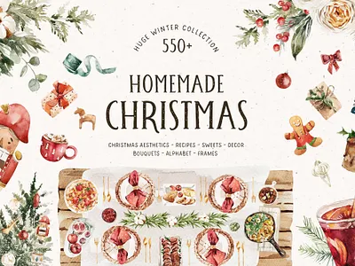 HOMEMADE CHRISTMAS Watercolor Winter Collection christmas christmas food christmas tree holiday illustration nutcracker watercolor watercolor christmas xmas