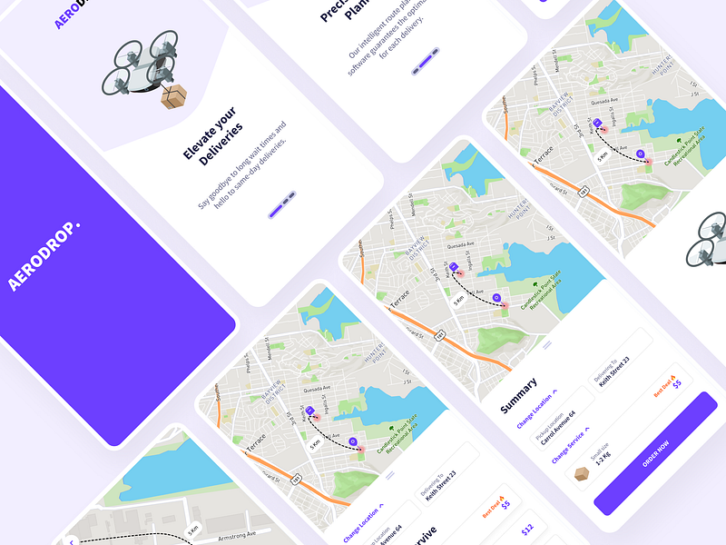 Drone Delivery Service Mobile App aerodrop delivery app delivery interface delivery service interface design drone drone delivery app drone logistic drone mobile interface illustration illustrations ios landing page logistic app mobile interface ui user interface web design