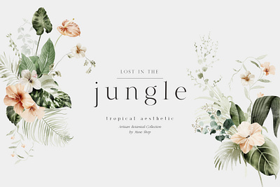 LOST IN THE JUNGLE Tropical Watercolor Set design floral illustration jungle tropical watercolor