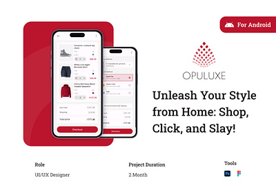 Opuluxe - Online fashion & Cloth shopping App branding casual cloth concept design fashion figma mobile app product design red theme shopping app style ui uiux ux