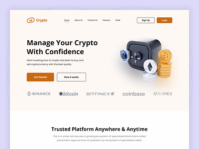 Cryptocurrency Web Header (Light) bitcoin blockchain branding cryptocurrency cryptocurrencywebsite design etheureum exchange exploration flat design invest landing page logo minimul modern trade trading ui ux website