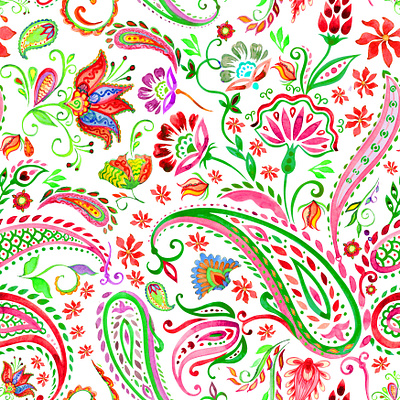 paisley wtercolor pattern design seamless pattern