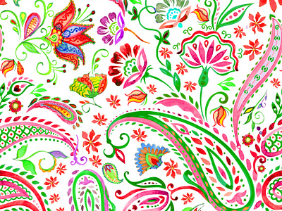 paisley wtercolor pattern design seamless pattern