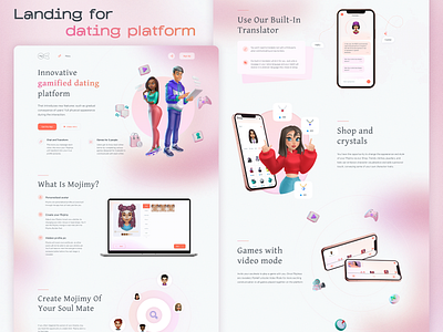 Dating Landing Page Design 💕 app branding daiting daiting platform design gradient graphic design illustration landing logo love main main page mobile app pink ui ux vector white