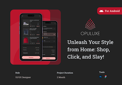 Opuluxe - Online fashion & Cloth shopping App ( Dark theme accessory app shop branding cloth fashion figma jewlery pm product design red theme shopping style ui ux