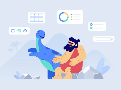 Caveman and dinosaur 2d animal cartoon caveman character chart dino dinosaur flat design for animation fun funny illustration jungle male man ui vector