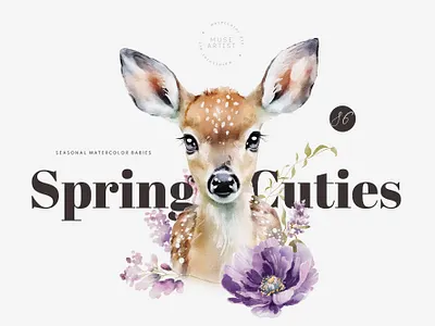 SPRING CUTIES Watercolor Babies baby deer design easter fawn floral graphic design illustration nursery spring summer watercolor woodland
