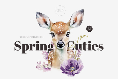 SPRING CUTIES Watercolor Babies baby deer design easter fawn floral graphic design illustration nursery spring summer watercolor woodland