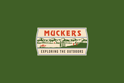 Muckers Outdoor hiking apparel design abstract logo adventure logo apparel design camping logo graphic design hiking logo illustration logo design mountain logo nature logo outdoor logo patch design river tracking logo tshirt design