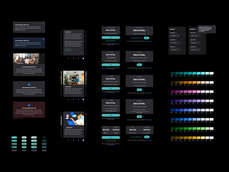 Light and Dark Mode Components branding components dark mode dark mode ui dark ui design design system insurance light mode light mode ui light ui ui user experience user interface ux
