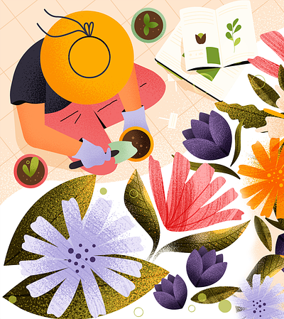 Green dreams artwork botanic gardening illustration ilustracja textured