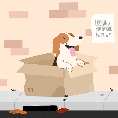 Puppy Looking for a Home beagle design digital dog flat home illustration puppy sidewalk street vector