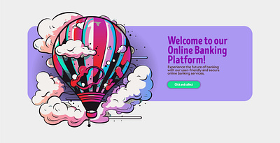 A web banner with a button and a bright colored balloon in the c digital