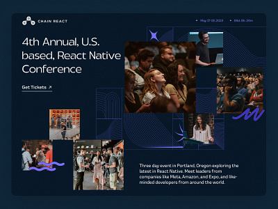 Conference homepage abstract conference dark theme event grid design homepage illustration landing page react native web design webpage website