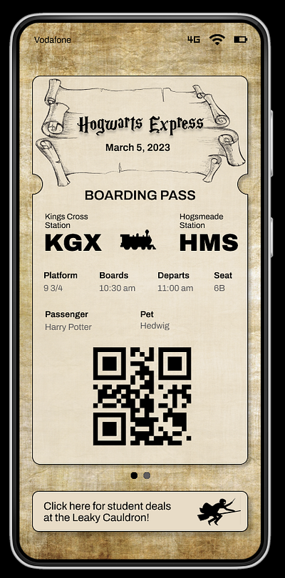 Boarding Pass for Hogwarts Express app daily dailyui design ui