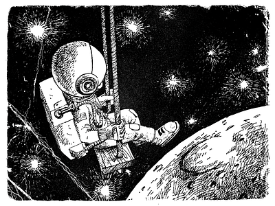 Moon swing astronaut graphic arts illustration moon space universe