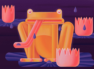 Frog animation app app design character digital digital art flower frog illustration lake meditation rain relax