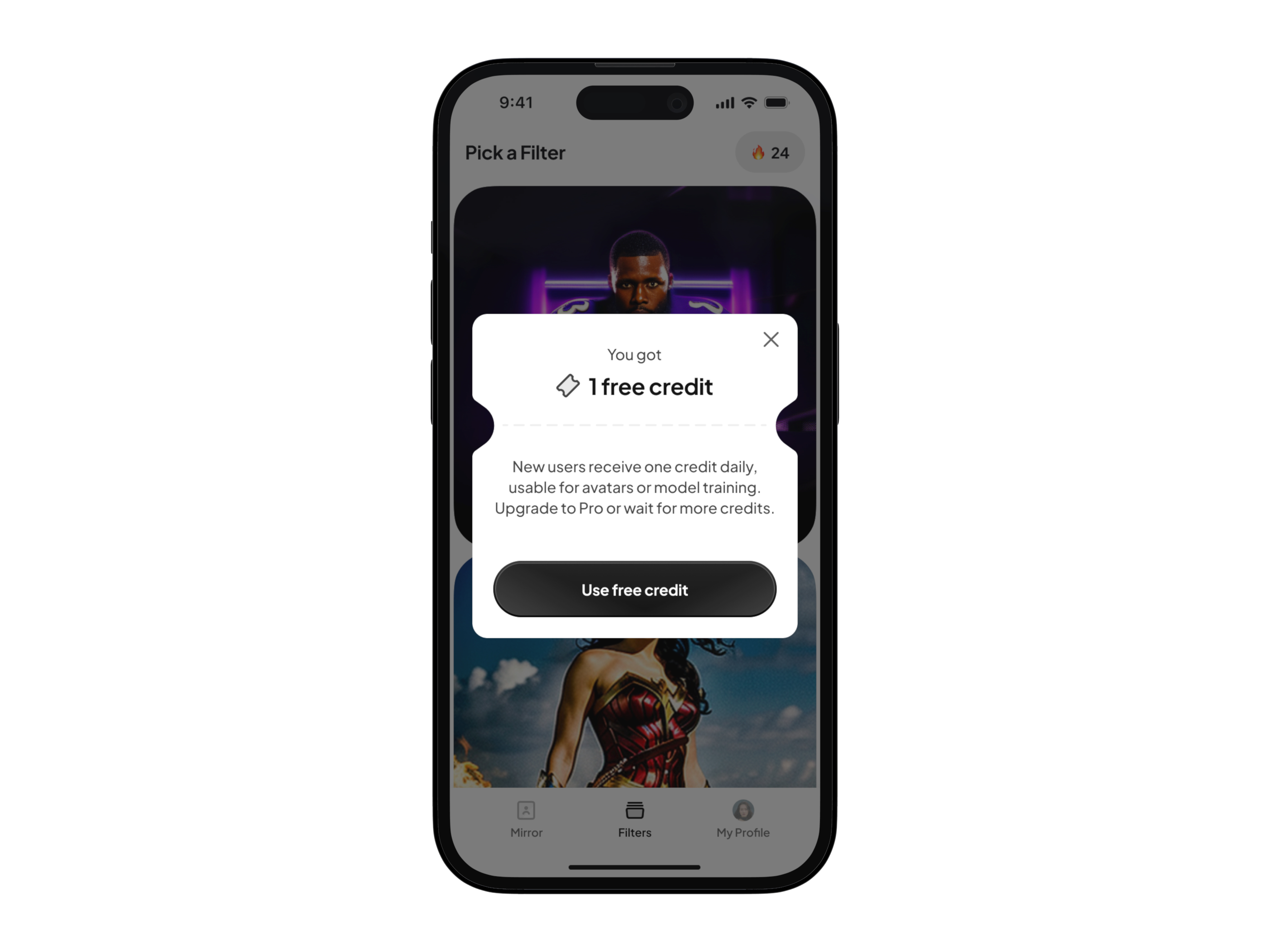 AI Avatars Freemium Blocker ai avatars banner black and white card freemium mockup modal premium product simple ticket ui white