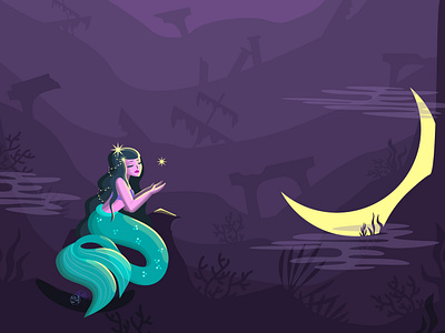 Mermaid's hope🌙 design fantasy hope illustration mermaid moon ocean sea underwater vector иллюстрация русалочка 인어 공주 일러스트레이션