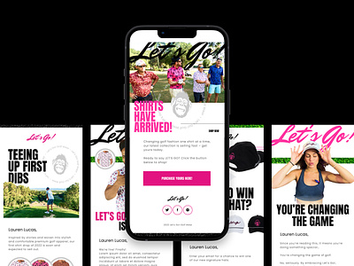 Let's Go Golf! Emails branding design email golf grid grid layout interface marketing mockup pink sports ui ux web design