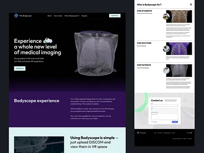 Bodyscope VR ar dicom figma goggles landing medic medical mri oculus scan virtual voxel vr web webdesign