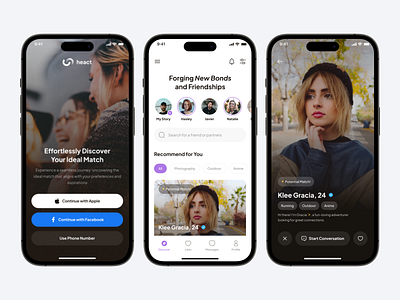 Heact - Mobile Datting App app design chatting clean date design friend girl message simple social social media ui