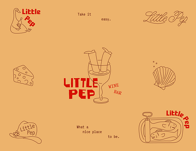 Little Pep Wine Bar bar branding cheese clam fish goose hat identity illustration lettering logo restaurant script typography wine