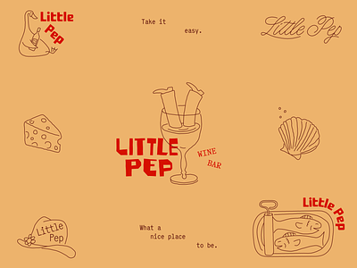 Little Pep Wine Bar bar branding cheese clam fish goose hat identity illustration lettering logo restaurant script typography wine