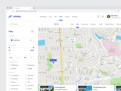 Luxville - Real Estate Dashboard 🏡 active maintence app booking app card clean leasing maintence status minimalist place offer product app product design property management real estate rent renting reschedule saas tenants ui villa