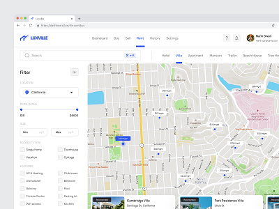Luxville - Real Estate Dashboard 🏡 active maintence app booking app card clean leasing maintence status minimalist place offer product app product design property management real estate rent renting reschedule saas tenants ui villa