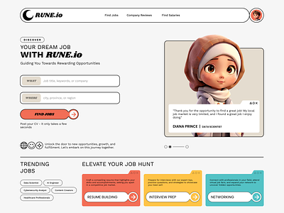 R U N E | io 3d animation app branding design find graphic design homepage illustration job seeker jobs landing page logo mobile motion graphics search service ui website