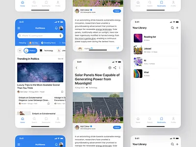 Hutnews - News App app app design article blog bulletin clean design feed minimalist neat news read ui ux