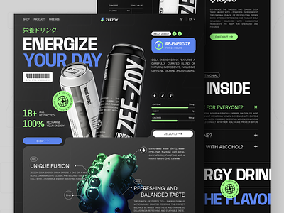 Zeezoy - Cola Energy Drink Website beverages branding can clean cup design drink energy food food and drink glass home homepage landing page mockup package packaging ui web website