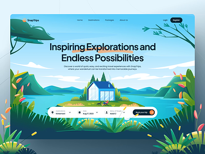 SnapTrips Header Animations adventure animation design green tone header illustration nature rent travel