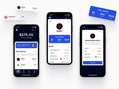 Subhubs - Subscription Management app app design blue card design clean design light ui management minimal design subscription ui