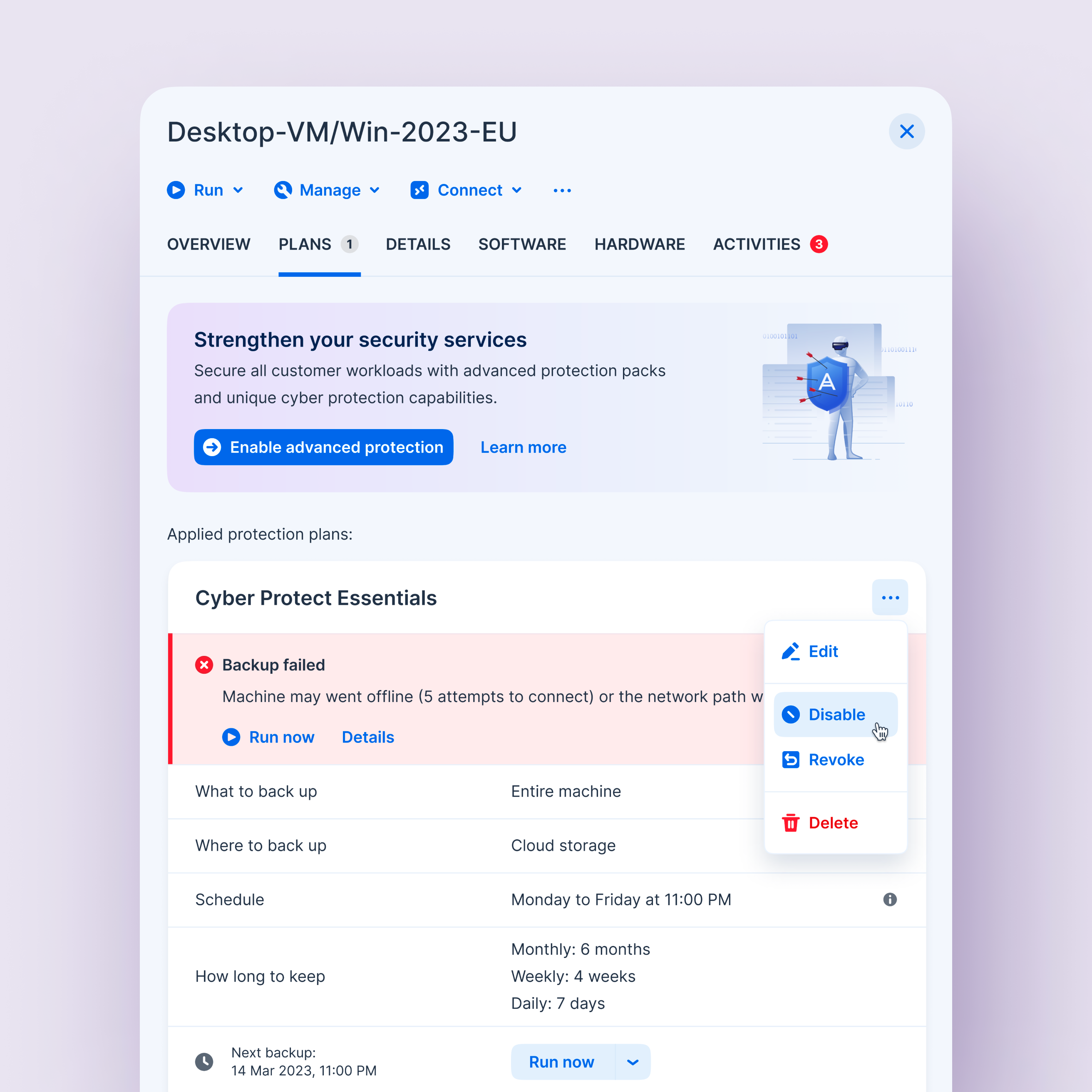 Acronis Cyber Protect Cloud / Workload automation clean cloud design details device management minimal product design protection saas security ui ux workload