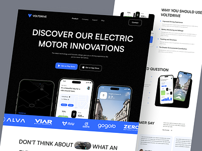 Voltdrive - Electric Motor Landing Page charging electric motor exploration landing page riding ui design
