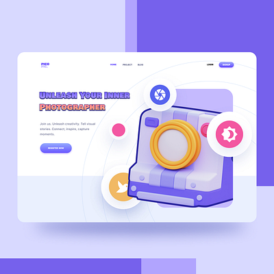 PICOPIC - Hero Section Photography 3d camera design illustration landing page mobile design photography ui ux web design