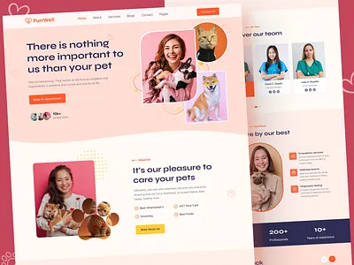 PurrWell - Pet Care Landing Page Design cat lover doctors dog walking landing page pet boarding pet care pet care website pet doctor pet grooming pet health pet lover pet shop pet sitter pet sitting pet veterinary pets puppy rkbabor veterinary web design