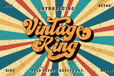 Free Retro Groovy Font - Vintage King 60s 70s apparel bold classic cursive display font funky groovy lettering old pop poster retro retro font retro script rough script vintage