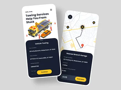 Tow Truck Service Mobile App app auto car car care car repair car service car tow illustration mobile mobile app mobile ui service tow tow app truck ui vehicle