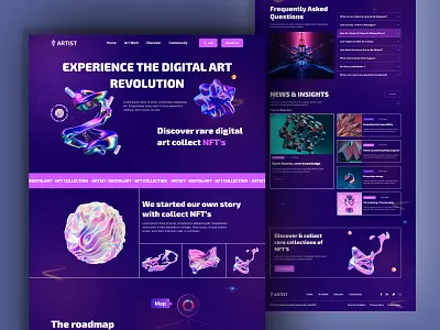 Artist NFT Marketplace Landing Page Websitge Design art art market blockchain crypto art design digital art ethereum homepage landing page nft nft landing page nft marketplace nftart nfts octagonal rarible ui uiux web design website nft