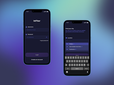 Login — Location — Preferences app badminton bowling cycling figma football futuristic ios location login neon preferences running sci fi sport swimming tech tennis ui ux