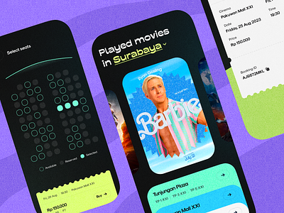 Movie Ticketing Mobile App clean dark dark mode design mobileapp movie movieapp ticketingapp ui user experience user interface ux