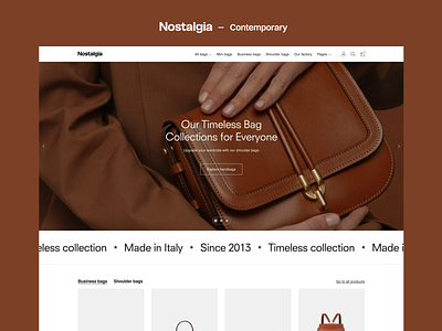 Contemporary store design for Shopify - Best for handbag stores banner contemporary ecommerce handbag store marquee modern scrolling text shopify shopify theme slideshow