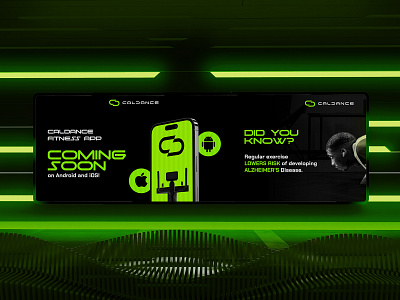 Advertisement banner design for web3 fitness brand CalDance.... ad design advertisement banner banner design brand design branding colourful cool crypto design fitness futuristic graphic design green illustration neon product social media ui web3