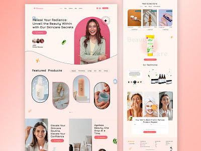 Skin care Products Web Design: Landing Page / Home Page UI attractiveui beauty beauty app beauty products beauty salon cosmetic packa cosmetics cosmetology homepage design landing landing page makeup salon skin skincare spa trending uiux web design websitedesign